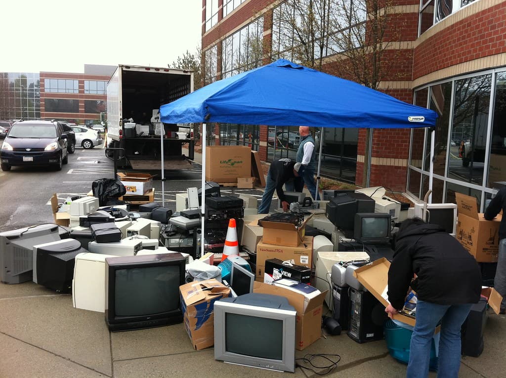 Office equipment and electronics staged during a relocation project